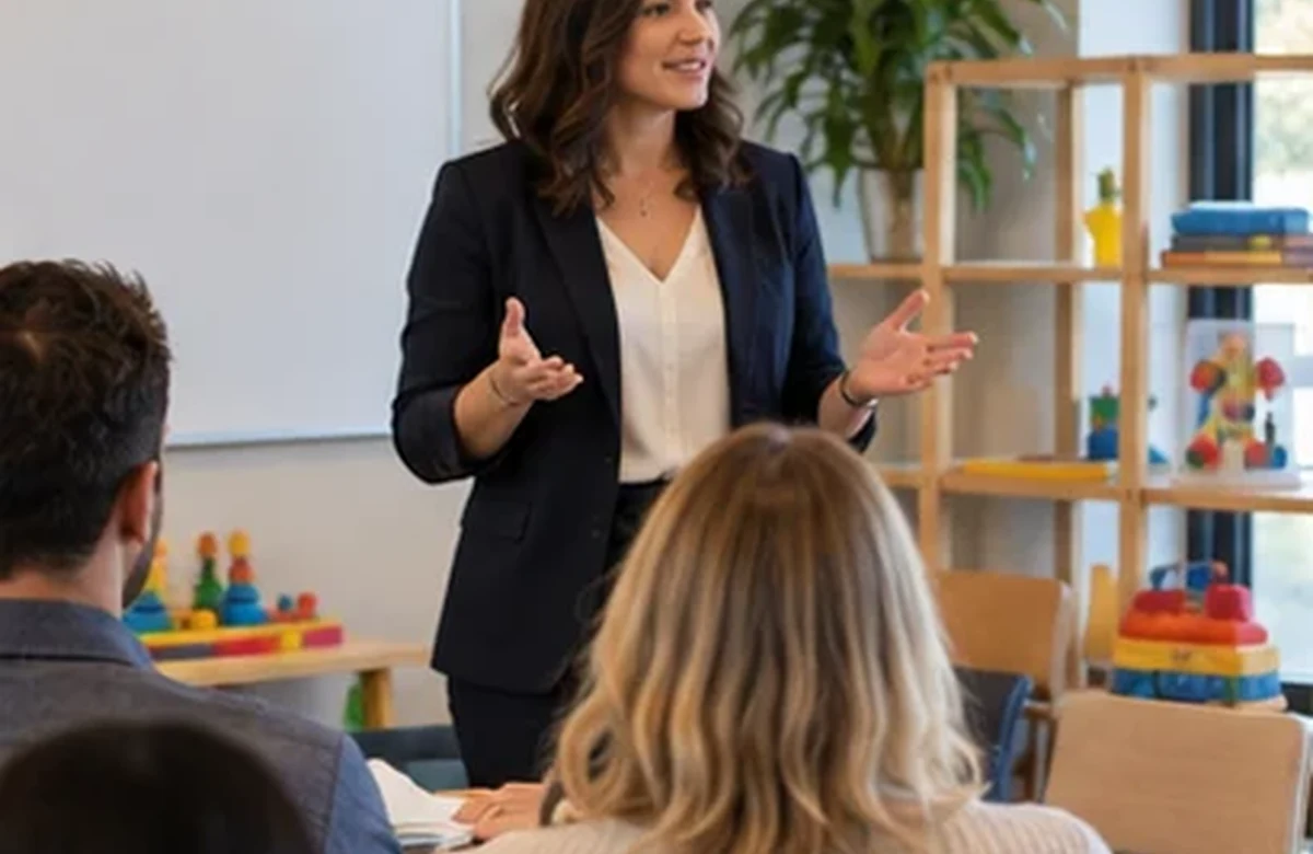 Behavior expert facilitating training for educators